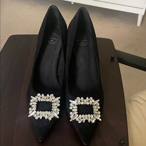 Black Heels with Crystal Accents